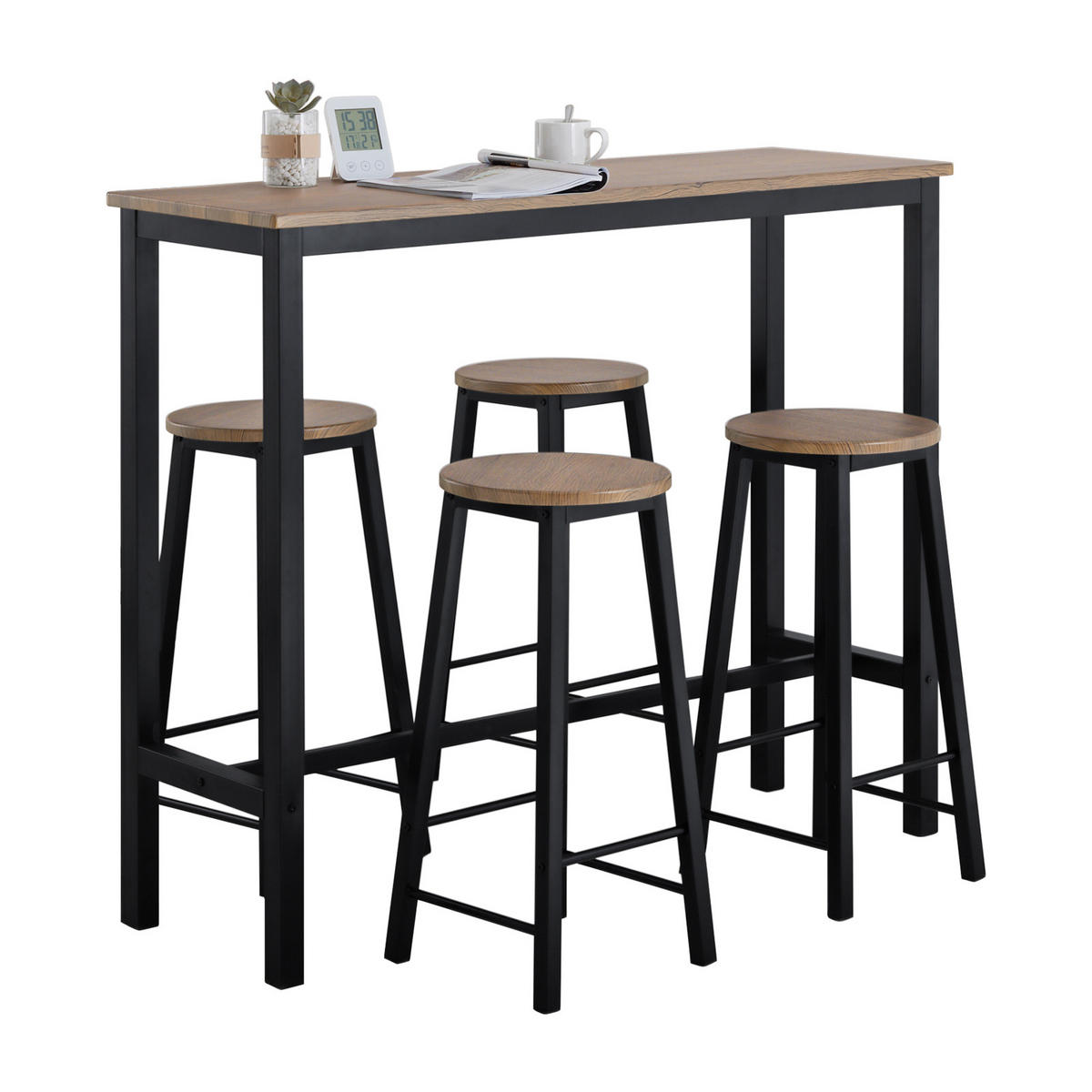 BARTISCH + 4 x BARHOCKER - Schwarz, Holzwerkstoff (120/100/40cm) - SoBuy