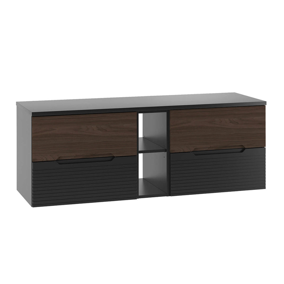 WASCHTISCHUNTERSCHRANK 140.6cm Sylla Schwarz und Holz - Schwarz, Holzwerkstoff (140.6/52.2/45.8cm) - Petits-meubles