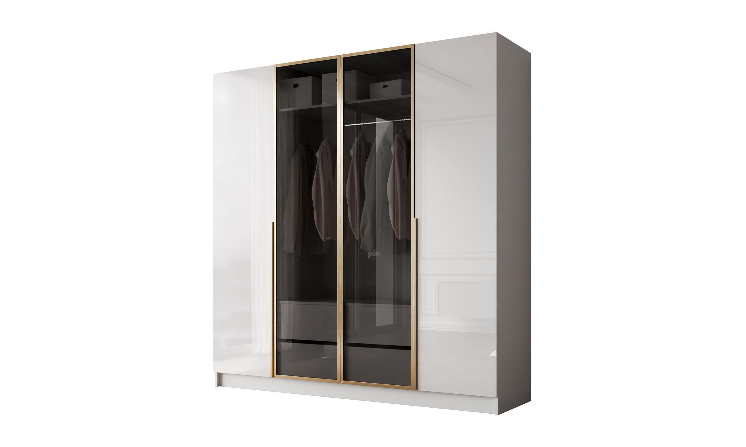 KLEIDERSCHRANK ATRIUM GLOSS 200/57/210 cm Goldchrom-Griffe ohne LED-Beleuchtung - Goldfarben/Weiß, Holzwerkstoff (200/210/57cm) - Lookway