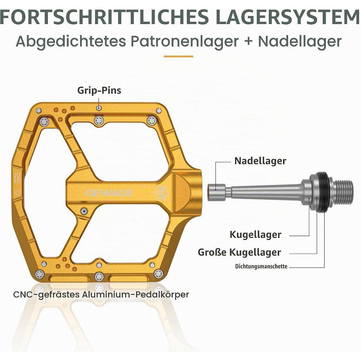 FAHRRADPEDALE CNC Aluminium 3-fach-Lagersystem 9/16″ Chromoly ultraflach kompakt Gold - Goldfarben, Metall (10.4/1.5/11cm)