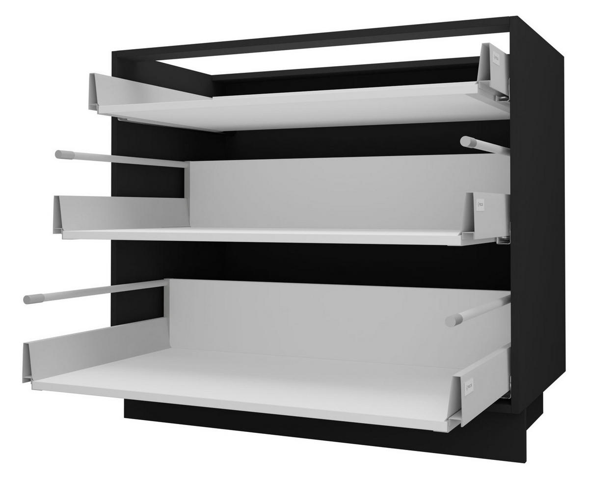 SCHUBLADENUNTERSCHRANK Bari D3/90 Schwarz / RAL 7040 fenstergrau 90 / 50 / 82cm REJS Vollauszug - Schwarz/Grau, Holz/Holzwerkstoff (90/82/50cm) - Feldmann-Wohnen