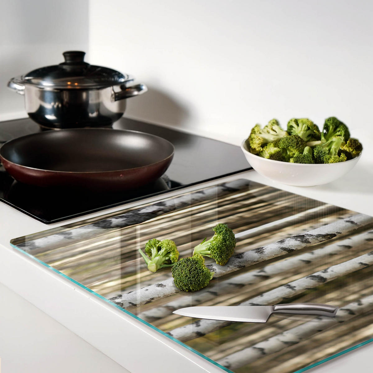 GLASPLATTE 60x52 cm Birken - Weiß, Glas (60/0.4/52cm) - TULUP
