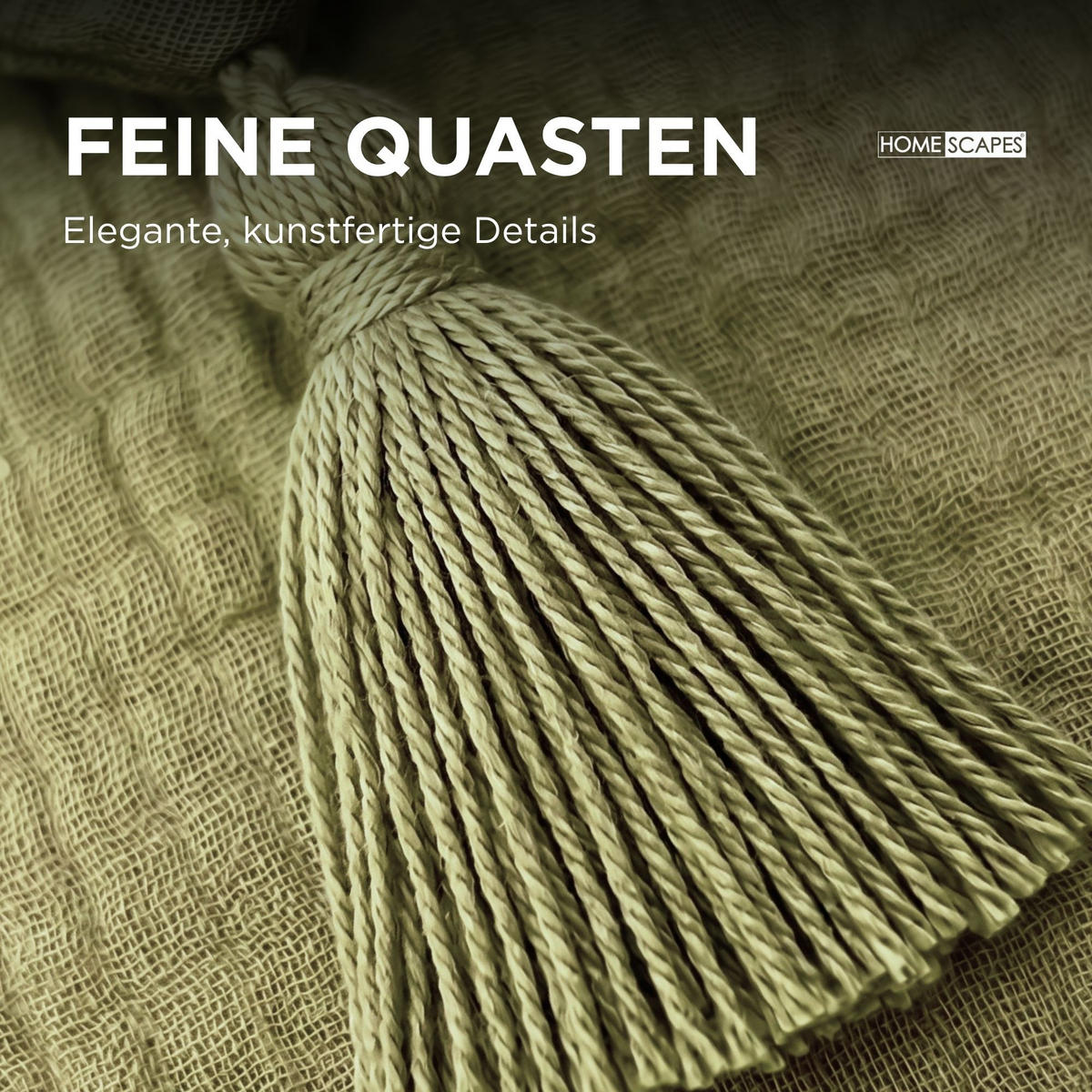 DEKOKISSEN Musselin salbei mit Quasten, 45/45 cm - Salbeigrün, Textil (45/45cm) - Homescapes
