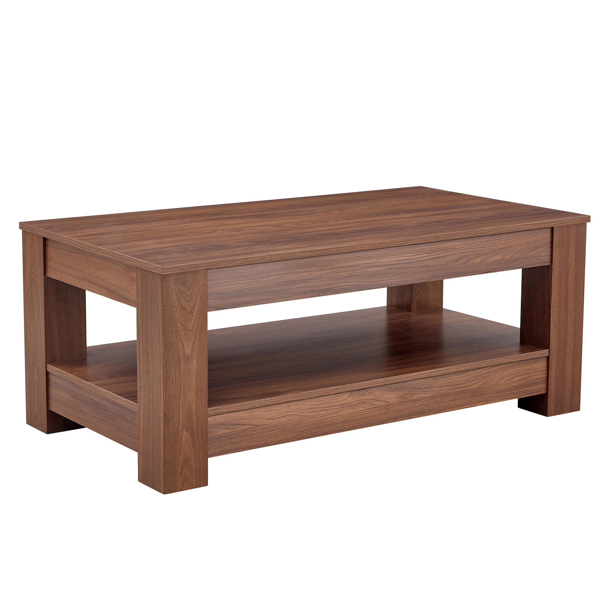 COUCHTISCH 100/50/44 cm mit 2 Ablagen, geradliniges Design und bodenschonenden Filzgleitern, Walnuss - Walnussfarben, Holzwerkstoff (100/50/44.5cm) - Redom