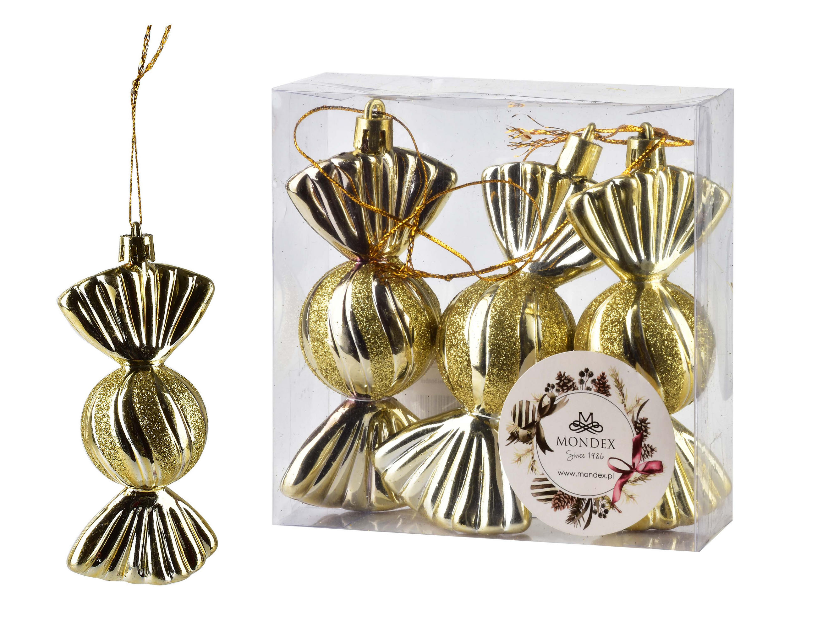 CHRISTBAUMKUGEL-SET Candy, 3-teilig, goldfarben, Kunststoff - Goldfarben, Kunststoff (12/4/11cm) - Mondex