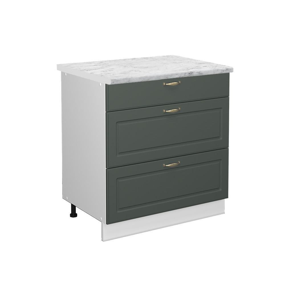 KÜCHENUNTERSCHRANK Fame-Line Grün-Gold Landhaus 80 cm mit 3 Schubladen AP Marmor - Weiß/Grün, Holzwerkstoff (80/82/60cm) - Vicco
