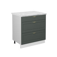 KÜCHENUNTERSCHRANK Fame-Line Grün-Gold Landhaus 80 cm mit 3 Schubladen AP Marmor - Weiß/Grün, Holzwerkstoff (80/82/60cm) - Vicco