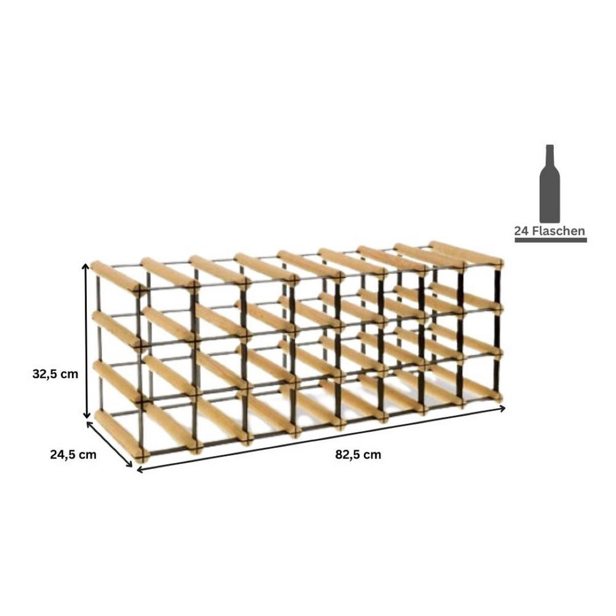 WEINREGAL Vinotega Mod Metal 32,5x82,5x24,5 cm 8x3 Flaschen Massives Kiefernholz Braun Geölt - Braun, Holz (82.5/32.5/24.5cm) - PROREGAL