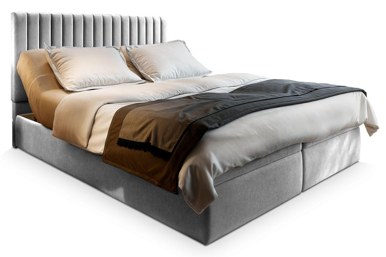 BOXBETT MURLO 140x200 cm mit Matratze und Topper - Hellgrau - Hellgrau, Holz (140/200cm) - MASSENO