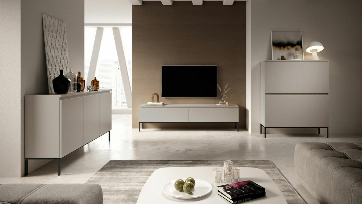 SIDEBOARD Bemmi Beige mit schwarzen Beinen 3-türig 150 cm - Beige/Schwarz, Holzwerkstoff/Metall (150/71.5/35cm) - Selsey