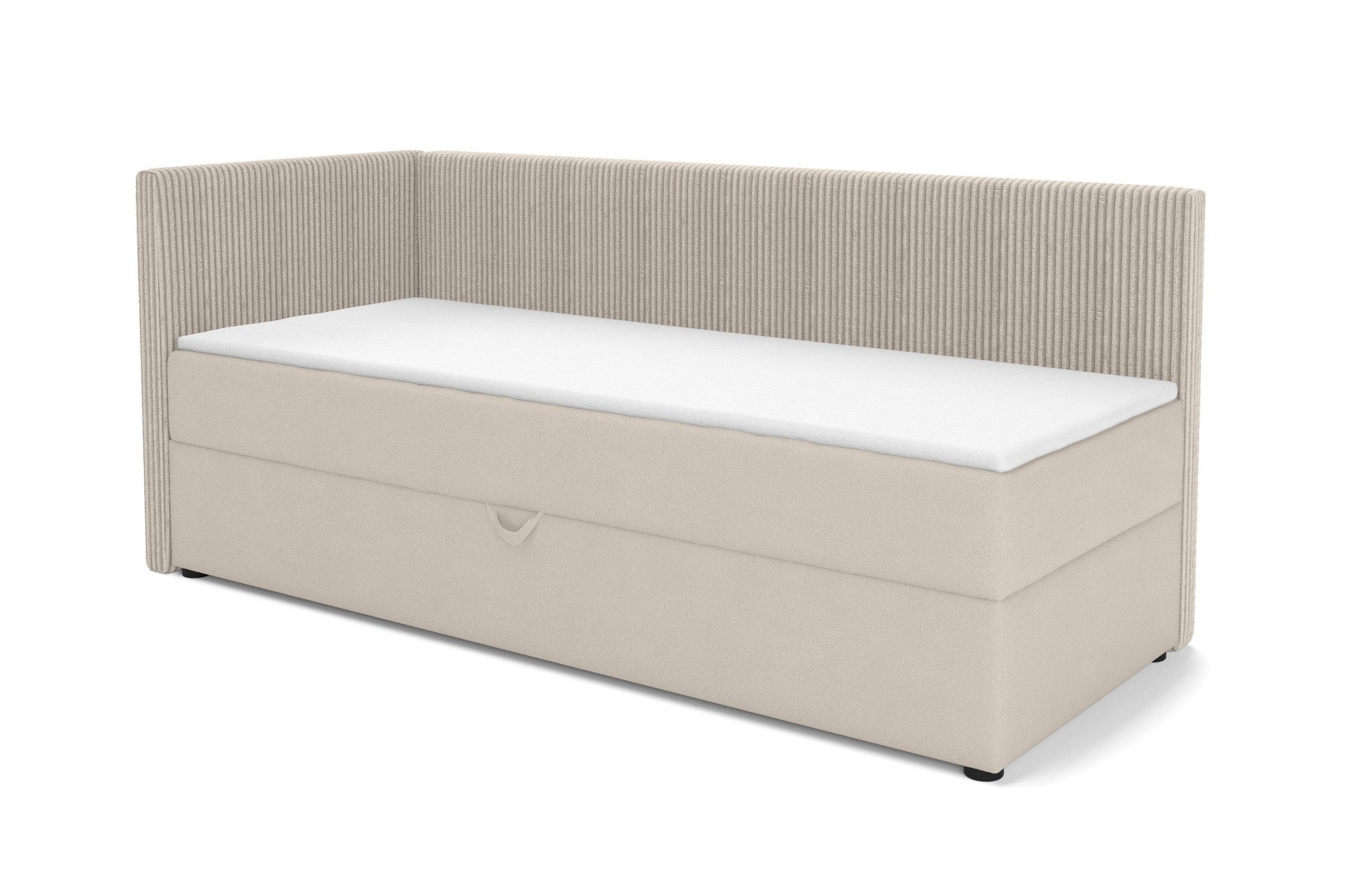 BOXBETT RICO 90/200 in Cord/Velours Ecru H4 rechts - Ecru, Holz/Holzwerkstoff (90/200cm) - Deine Möbel 24