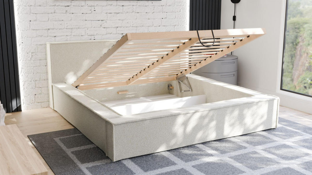 POLSTERBETT Aldana Komplettset - Creme, Holzwerkstoff/Textil (140/200cm) - Fun Möbel