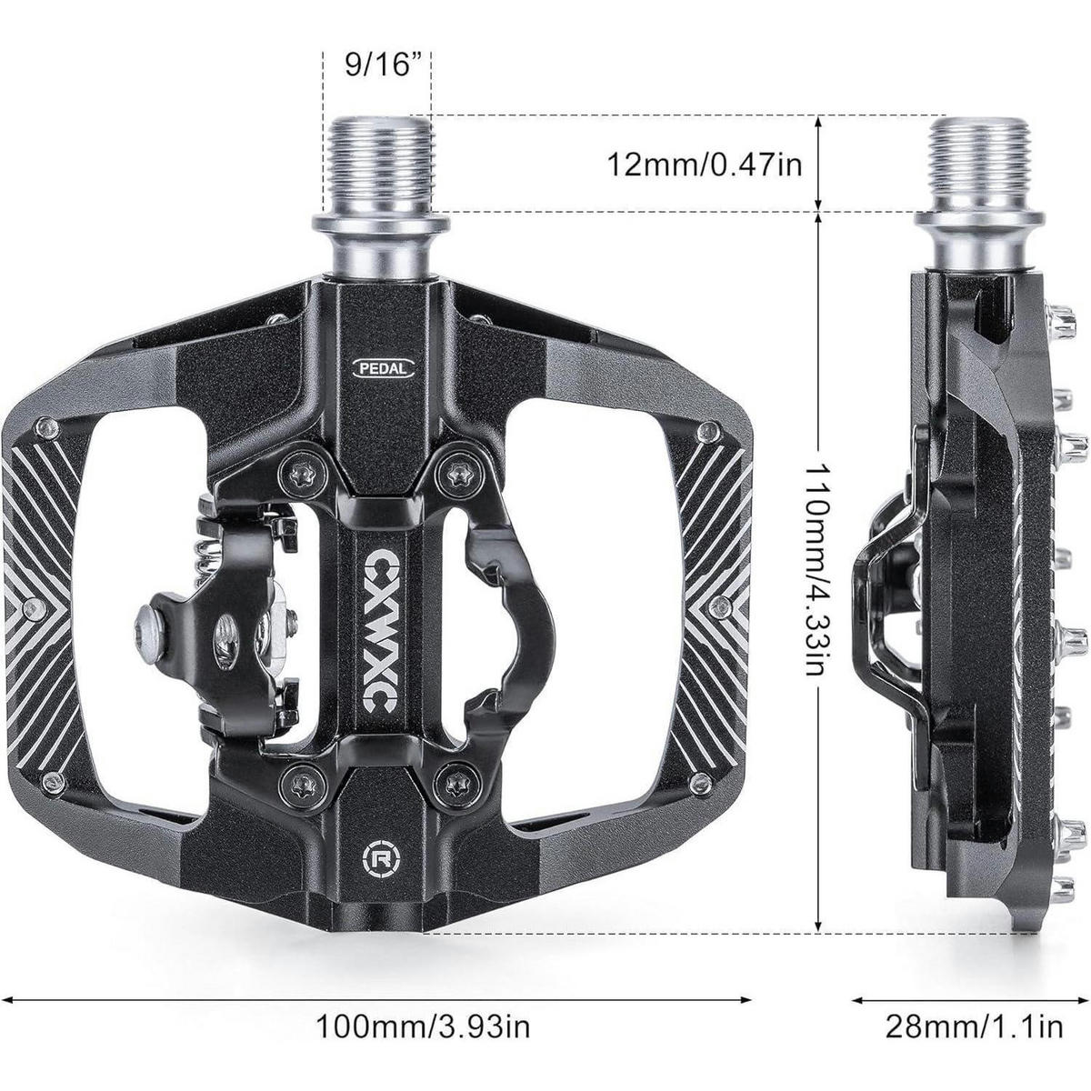 FAHRRADPEDALE mit 3 Lagern, Aluminium, Schwarz - Schwarz, Metall (10/1.5/11cm)