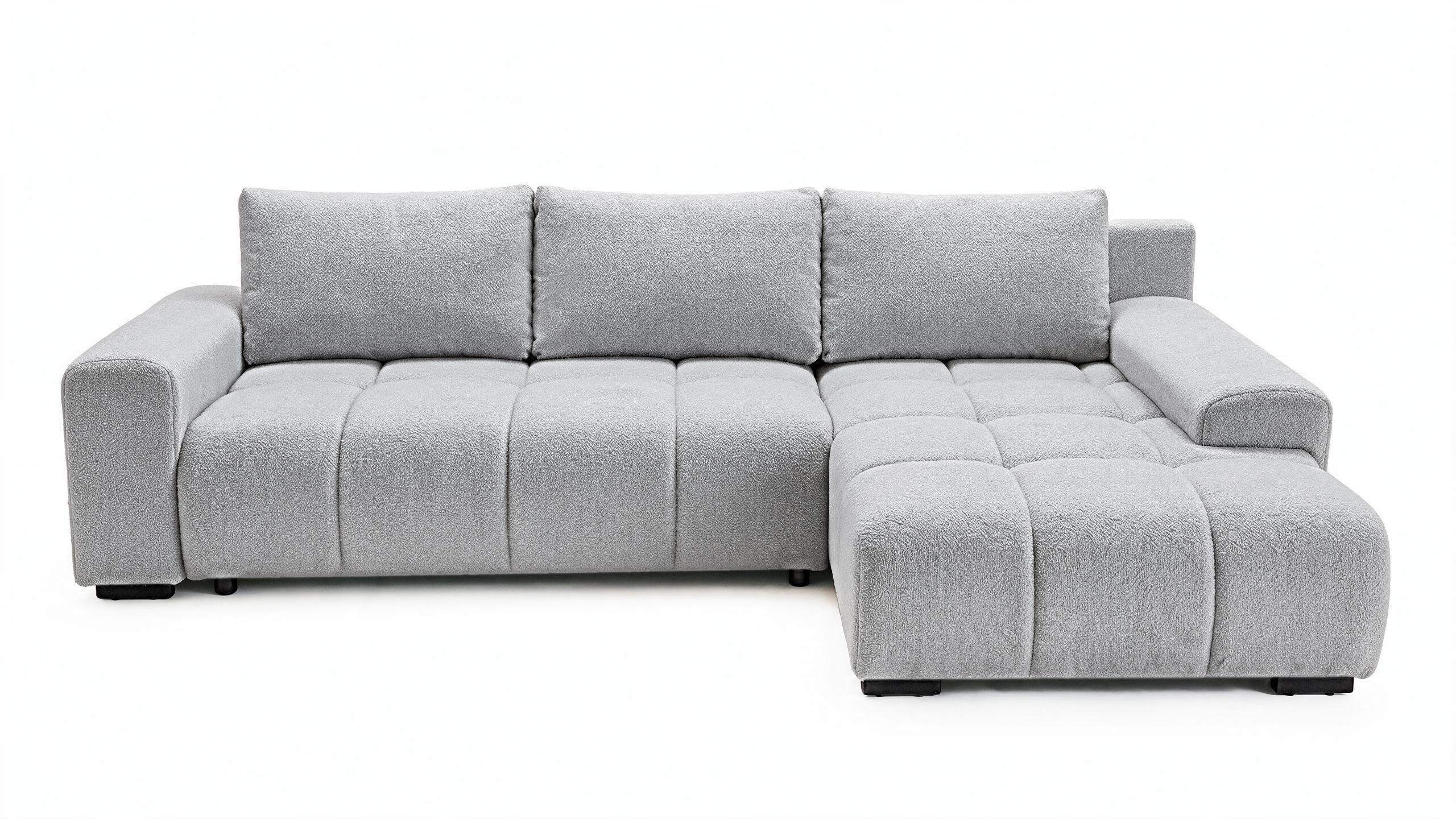 ECKSOFA Ovia mit Bettkasten und Schlaffunktion, Bouclé-Stoff in L-Form - Hellgrau, Textil (270/185cm)