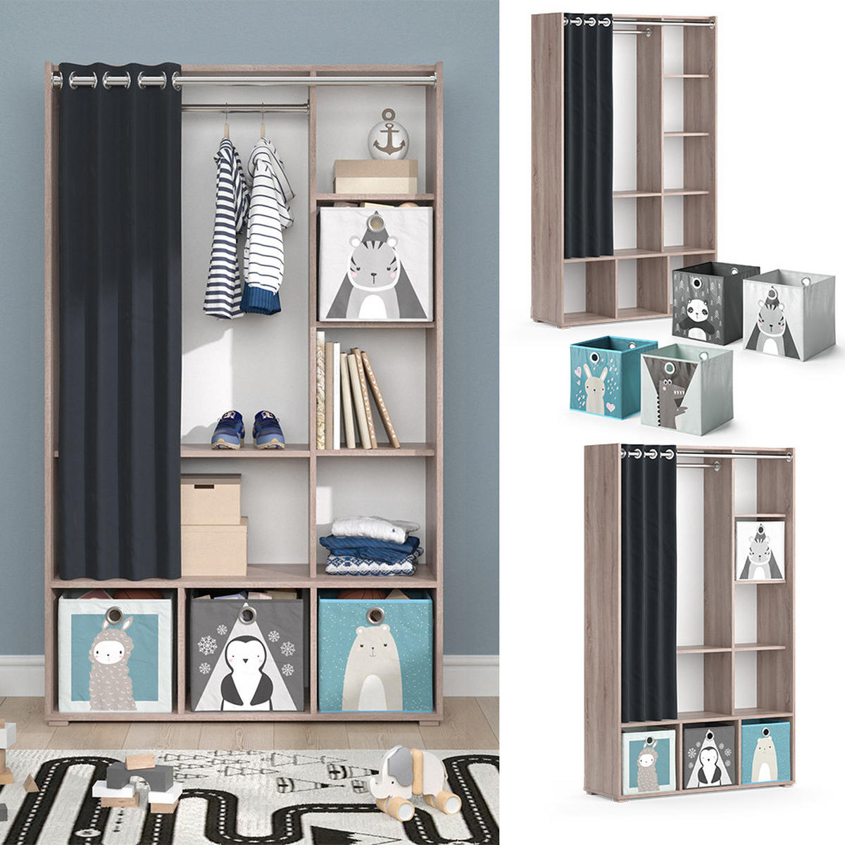 KINDERKLEIDERSCHRANK Luigi Sonoma 105.8 x 178.1 cm Mit Faltboxen (grau) - Grau/Sonoma Eiche, Holzwerkstoff (105.8/178.1/38cm) - Vicco