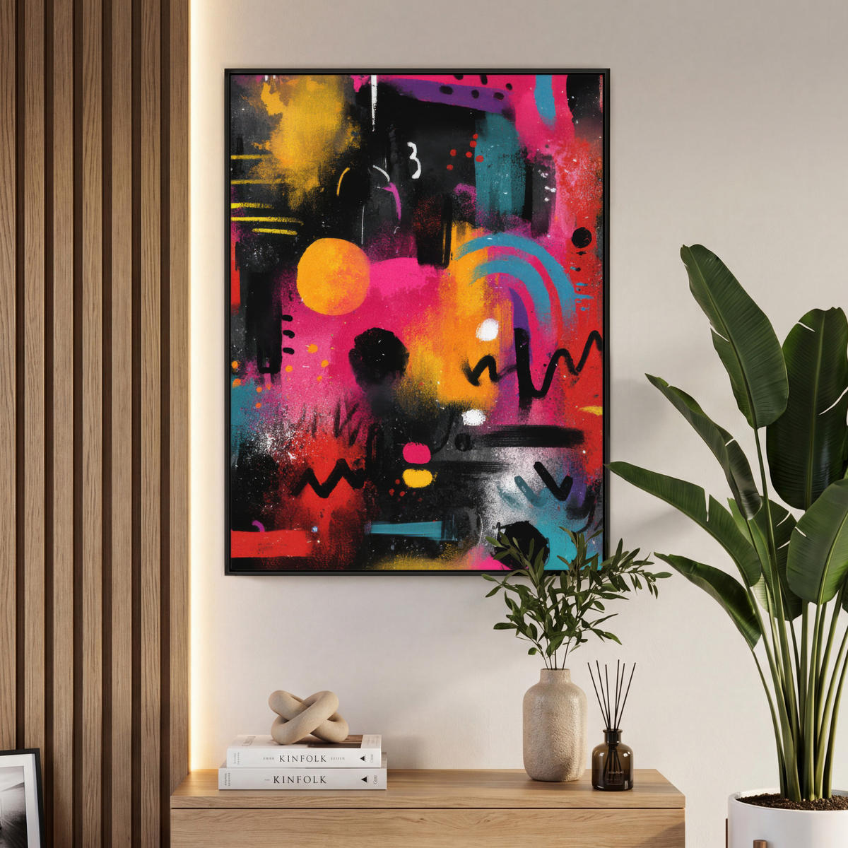 LEINWAND Bilder mit Rahmen - Farbflächen - Formen - Bunt - Abstrakt - 70x100 - Pink, Textil (70/100cm) - MuchoWow