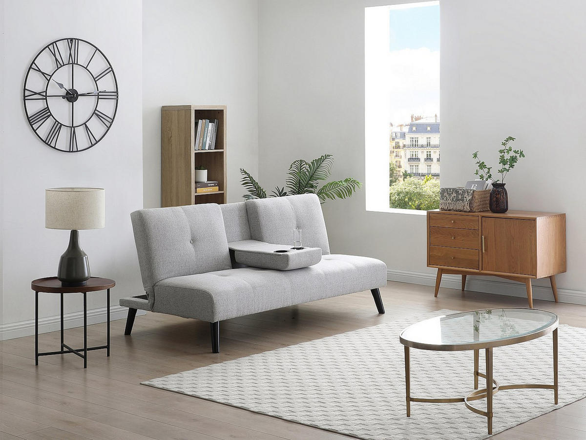 SCHLAFSOFA - 3 Personen - Stoff - Hellgrau - - Hellgrau, Textil (182/85/91cm) - Vente-Unique