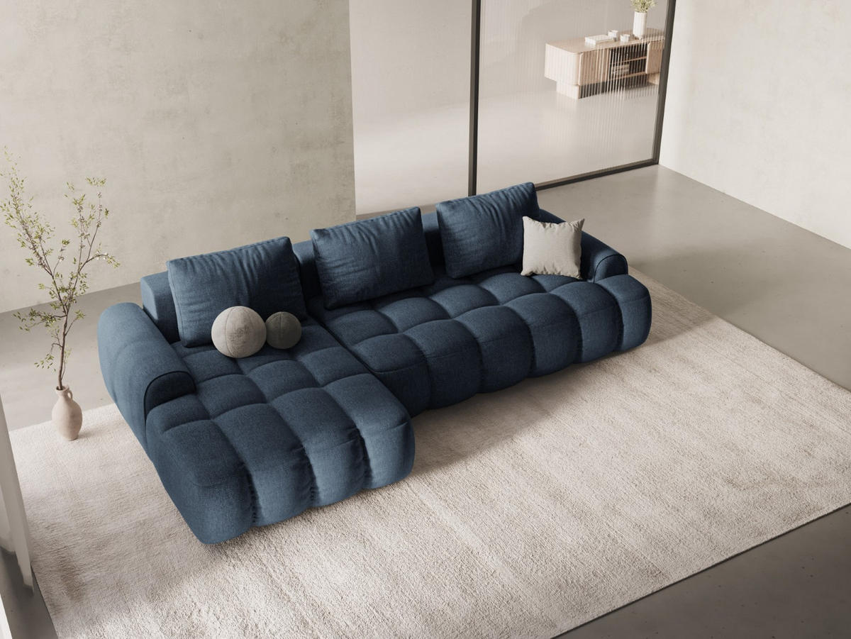 AUSKLAPPBARES-ECKSOFA links mit Container Linz aus strukturiertem Stoff dunkelblau 3 Sitzplätze - Dunkelblau, Textil (142/275cm) - Cosmopolitan Design