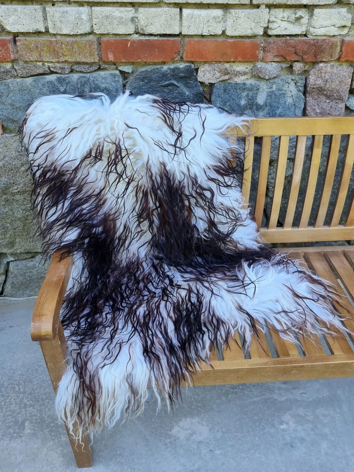 LAMMFELL Island Langhaar natur lockig weich Premium Braun Geflammt ca. 105 cm - Hellbraun, Fell (55/105cm) - Provellus