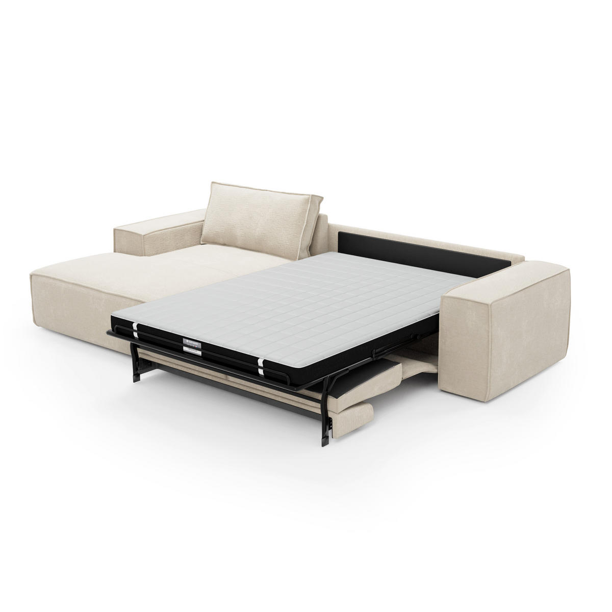 ECKSOFA LINKS Samt Creme 302cm - Creme, Textil (165/302cm) - Sia Home