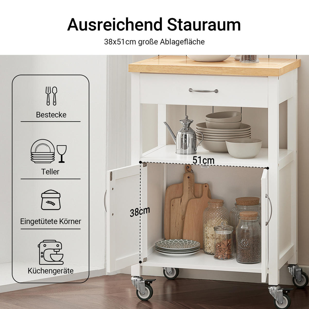 KÜCHENWAGEN Weiß - Weiß, Holzwerkstoff (60/90/45cm) - SoBuy