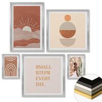 WANDBILDER 5er Set - 50x50 cm & 20x30 cm & 40x60 cm Silberner Rahmen - Ein entspannter Buddha am Strand - Silberfarben, Kunststoff (40/60cm) - ArtPrintCave