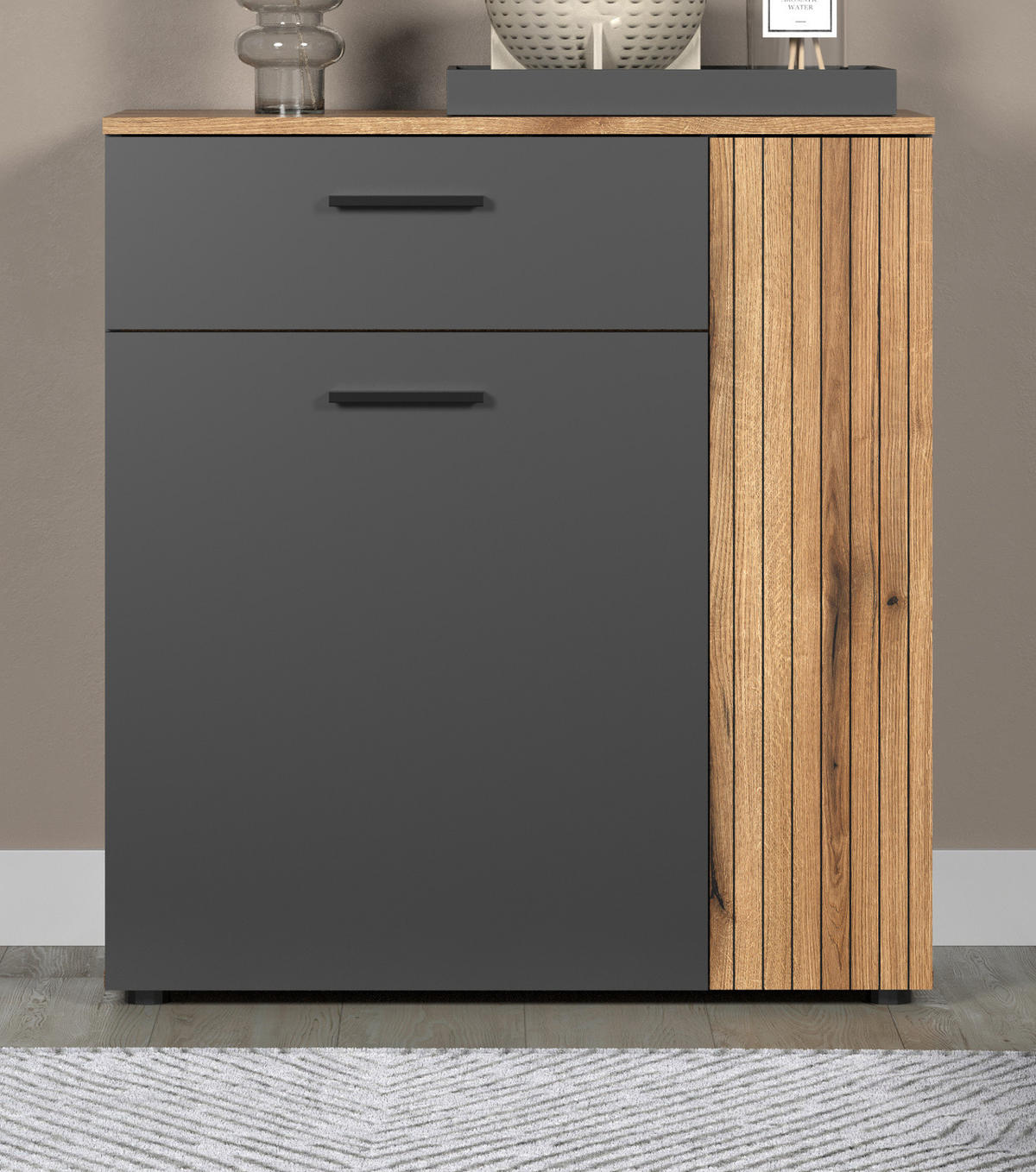 KOMMODE grau, Eiche Evoke 80 cm, Sideboard in modernem Design - Eichefarben/Anthrazit, Holzwerkstoff/Kunststoff (80/86/38cm) - Top.Furn