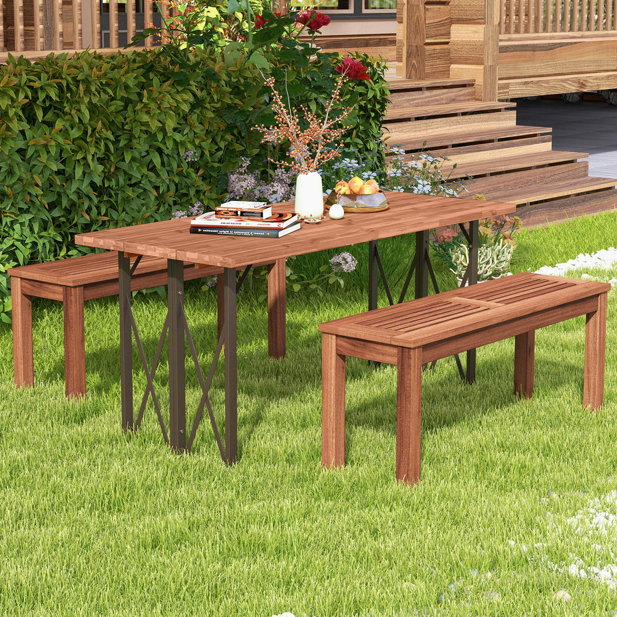 HOLZBANK für die Terrasse Natur - Braun, Holz (30.5/47/100cm) - COSTWAY