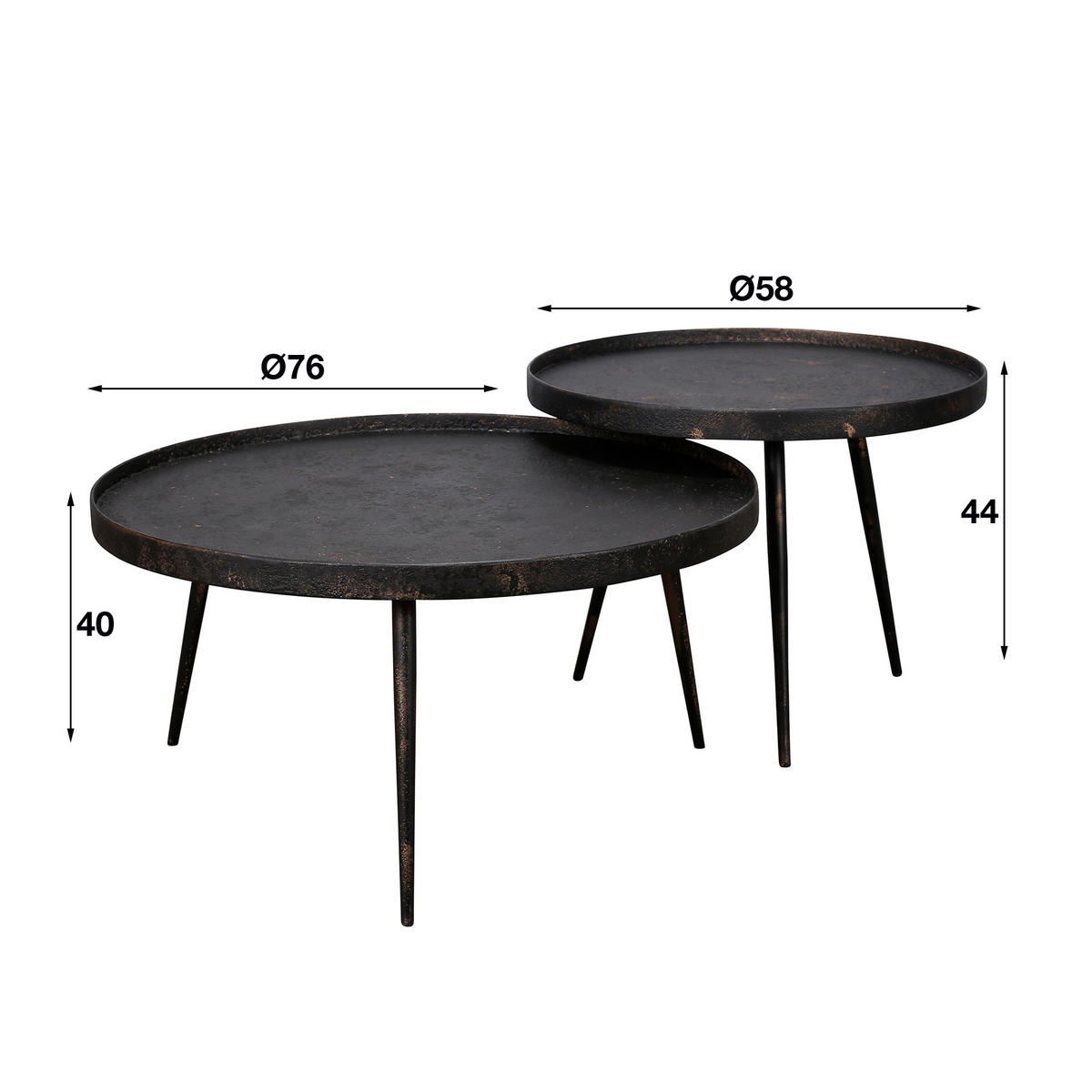 COUCHTISCH Metar Grau 76/76/40 cm 2er-Set - Grau, Metall (76/76/40cm) - Hoyz Collection
