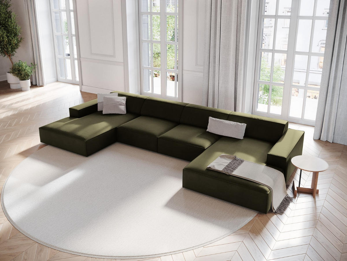 PANORAMASOFA Jodie aus Samt grün 6 Sitzplätze - Grün, Textil (166/70/364cm) - Micadoni