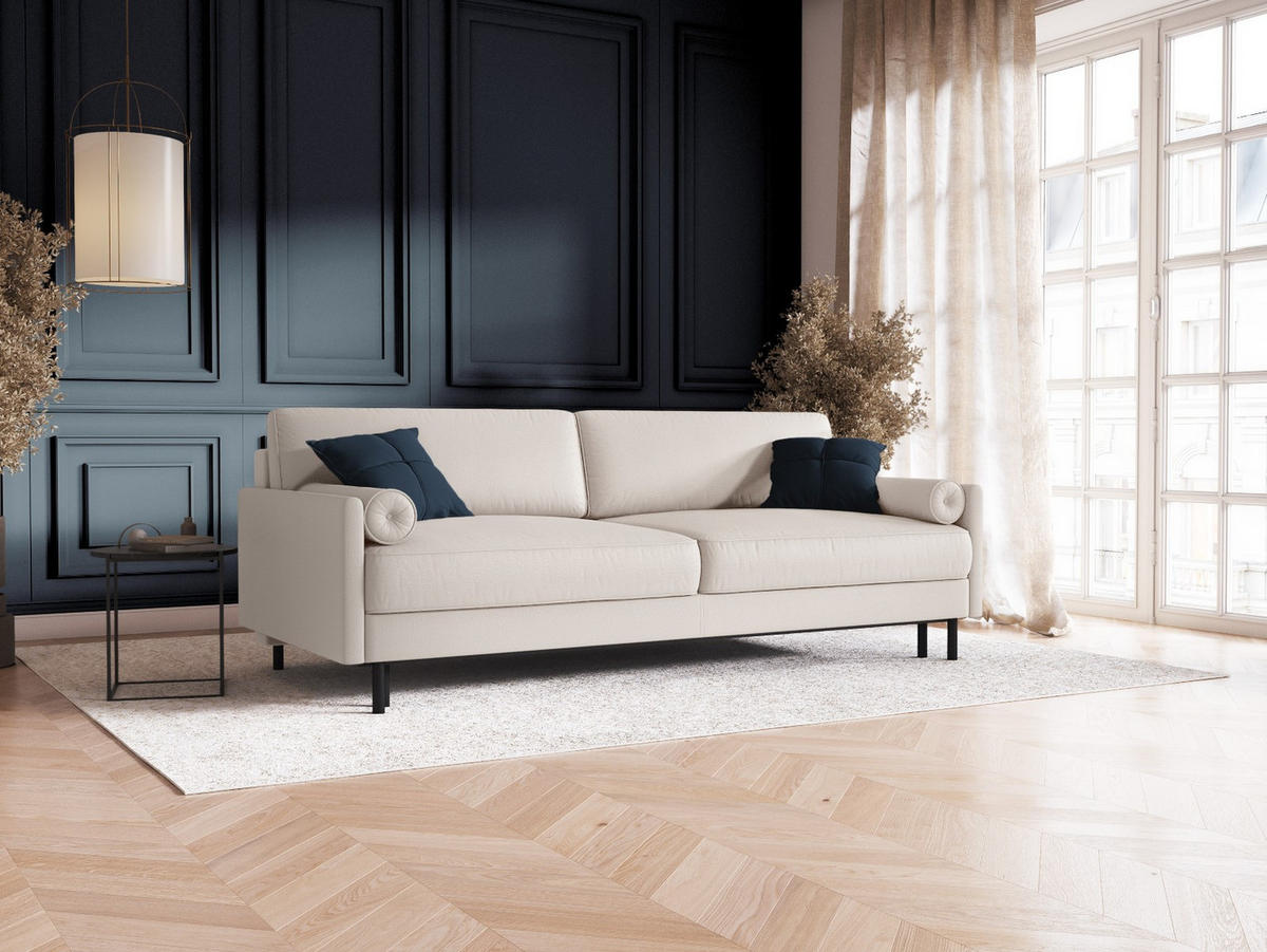 AUSKLAPPBARES-SOFA mit Bettkasten Scott aus strukturiertem Stoff leichtes beige 3 Sitzplätze - Beige, Textil (97/87/212cm) - Micadoni