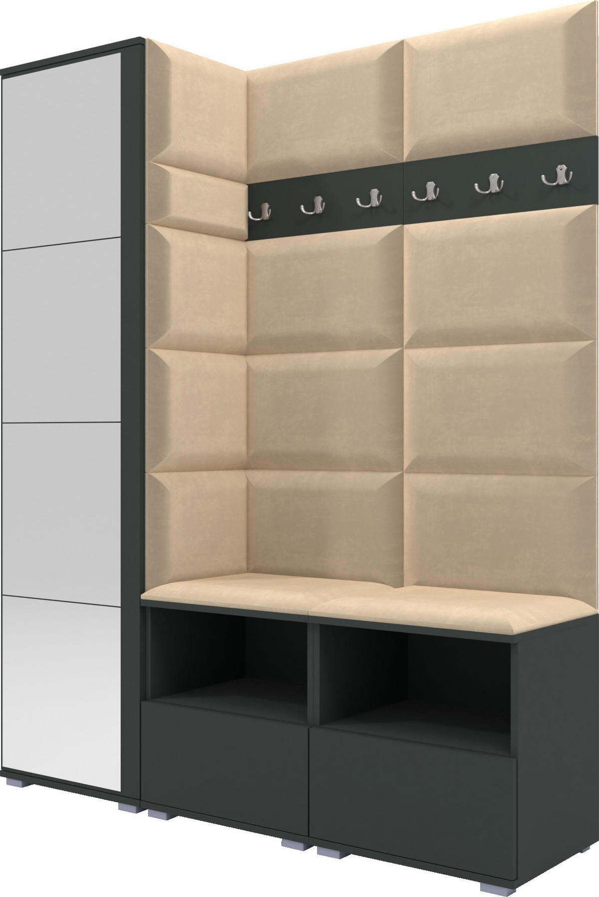 GARDEROBEN-SET Nela II mit Spiegel 150/187/40 - Beige/Silberfarben, Holzwerkstoff/Kunststoff (150/187/40cm)