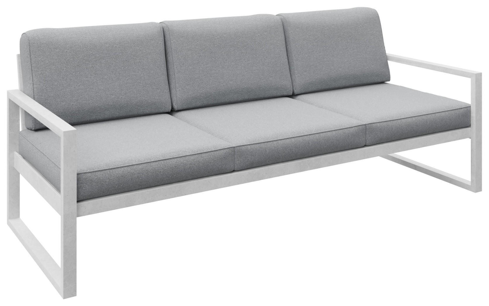 GARTENBANK Bellano Outdoor 3-Sitzer Polster-Loungebank, Stahlgestell Weiß, Hellgrau 76/216/80 cm - Grau, Textil (216/86/80cm) - WFL GROUP