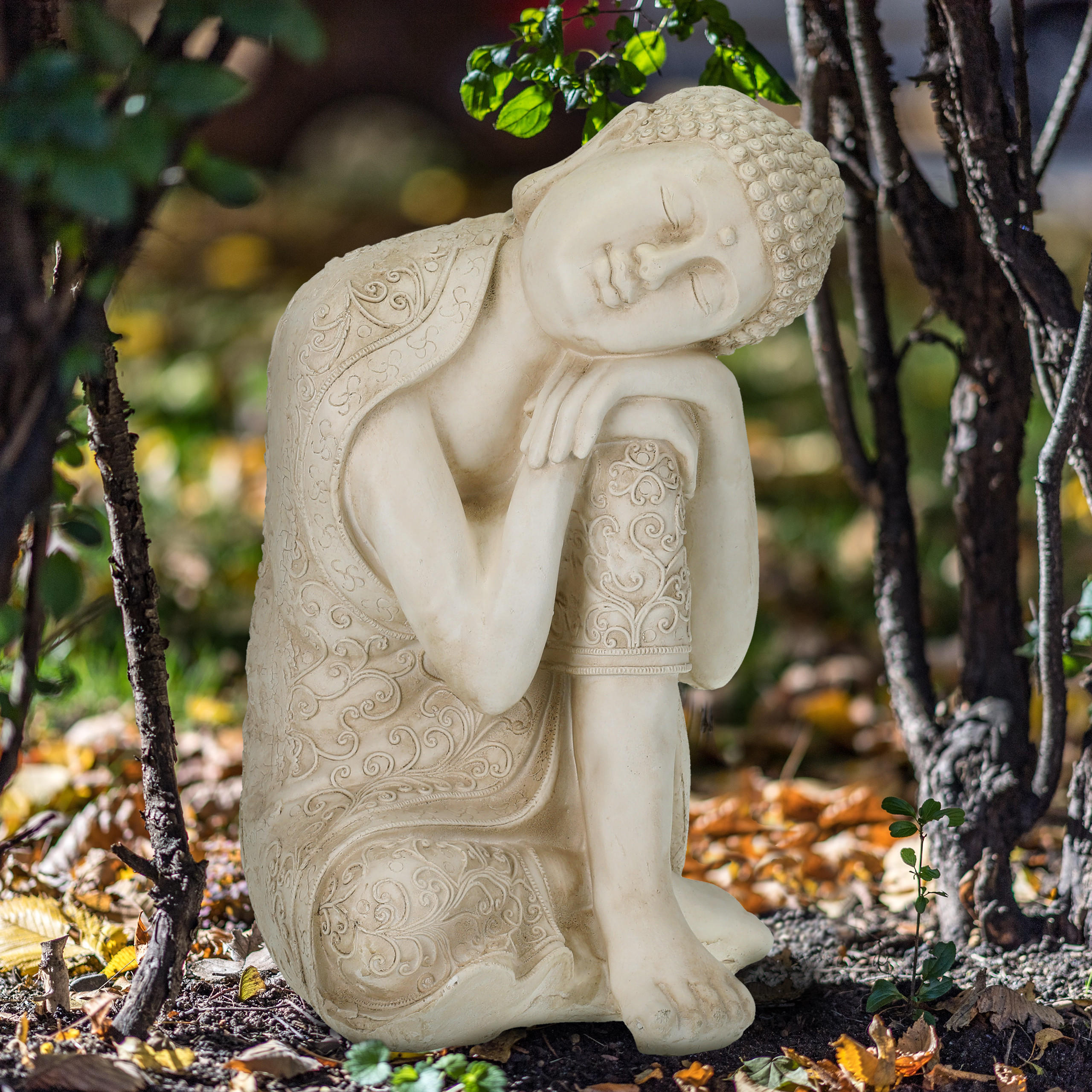 BUDDHA-FIGUR - Creme, Kunststoff (40.5/61/38cm) - Relaxdays