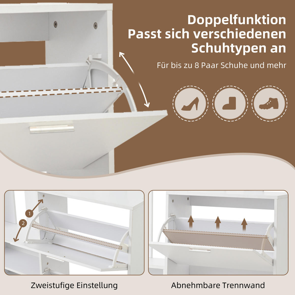 KOMPAKTGARDEROBE Spiegel Schuhschrank Hängeschrank Weiß - Weiß, Holzwerkstoff (135/180/25cm) - FLIEKS