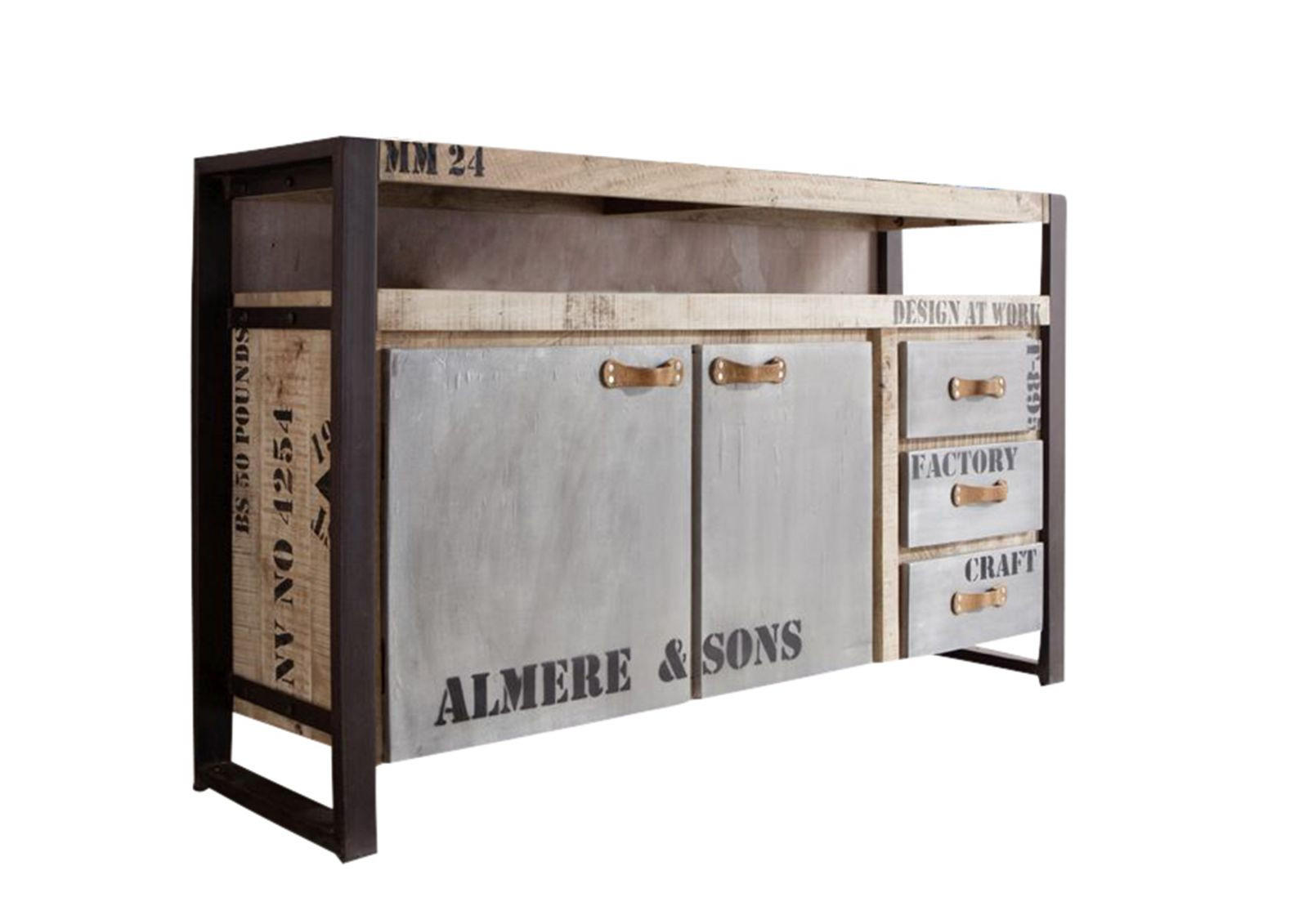 SIDEBOARD Mango 145x40x85 natur bedruckt FACTORY #143 - Braun, Holz (145/85/40cm) - Massivmoebel24