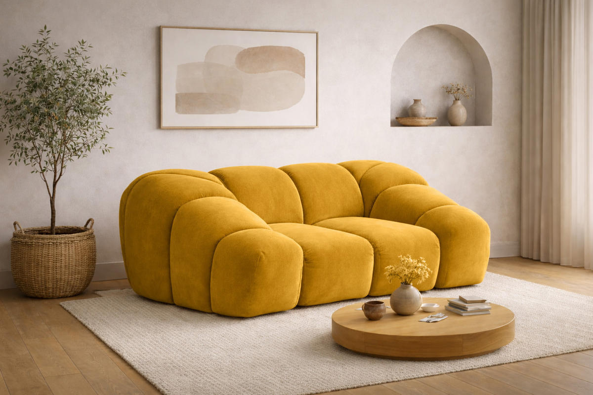 SESSEL modular, Veloursstoff Bluvel, Golden, CROISSANT - Goldfarben, Holz (168/72/115cm) - Kaiser Möbel