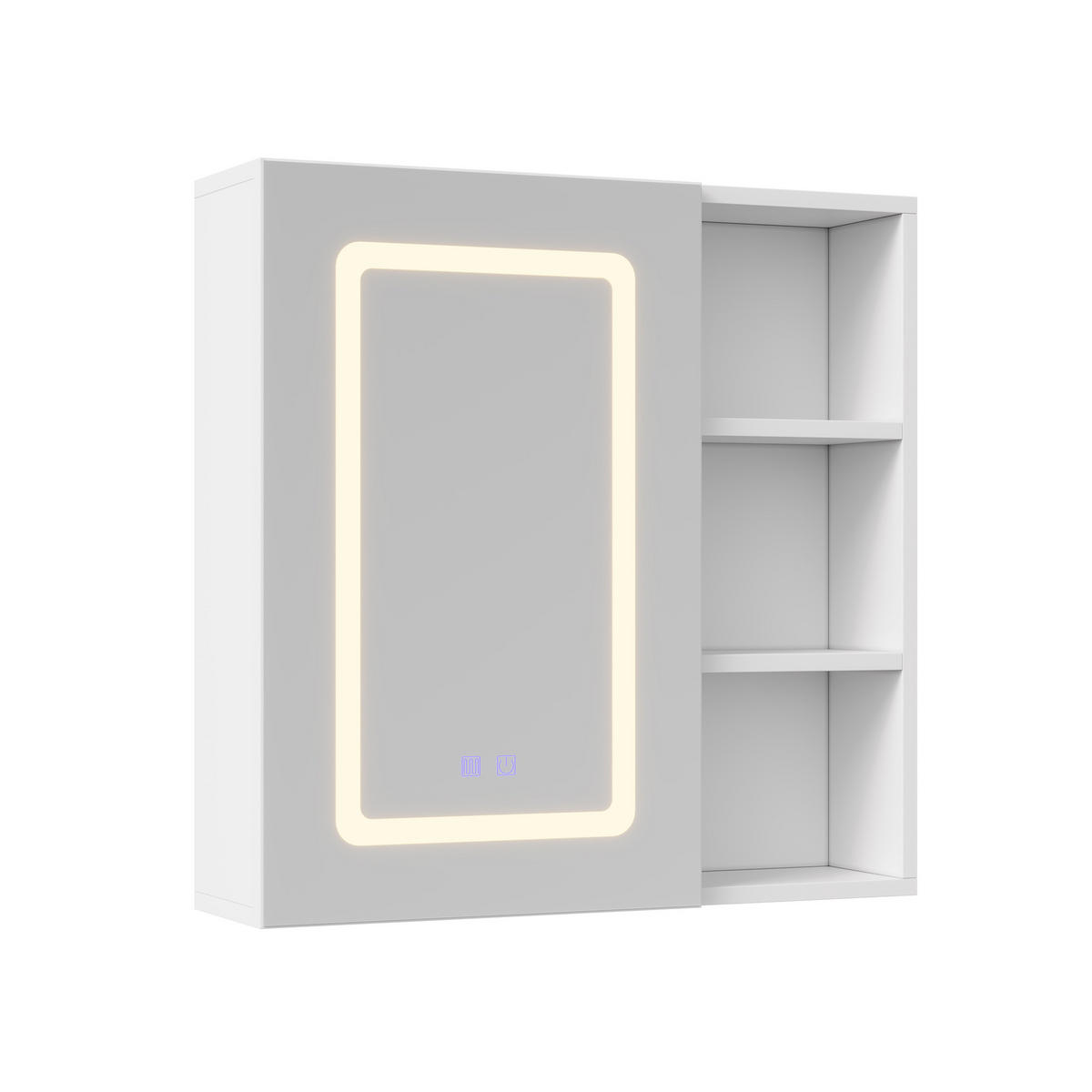 SPIEGELSCHRANK LED 1-türig mit Ablage Antibeschlag Badschrank modern weiß - Weiß, Glas (60.2/60.2/15.2cm)