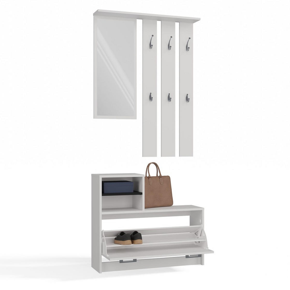 GARDEROBE set de mobilier pentru hol cu oglindă, alb, 85/180/24 - alb, compozit lemnos (85/180/24cm) - RAUMHIRSCH FURNITURE