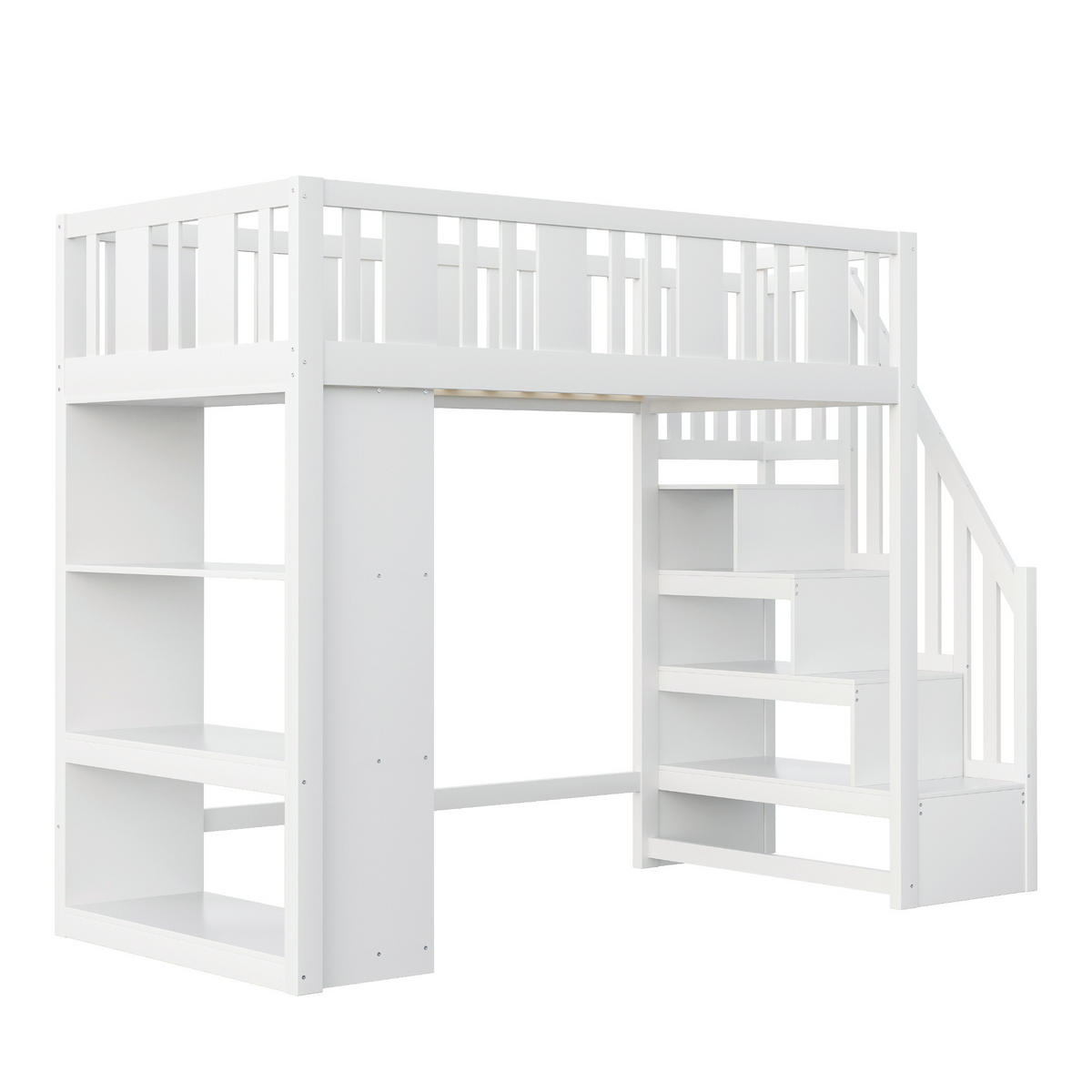 HOCHBETT 90/200 cm mit Stauraumtreppe in Weiß aus Kiefernholz - Weiß, Holz (90/200cm) - OKWISH