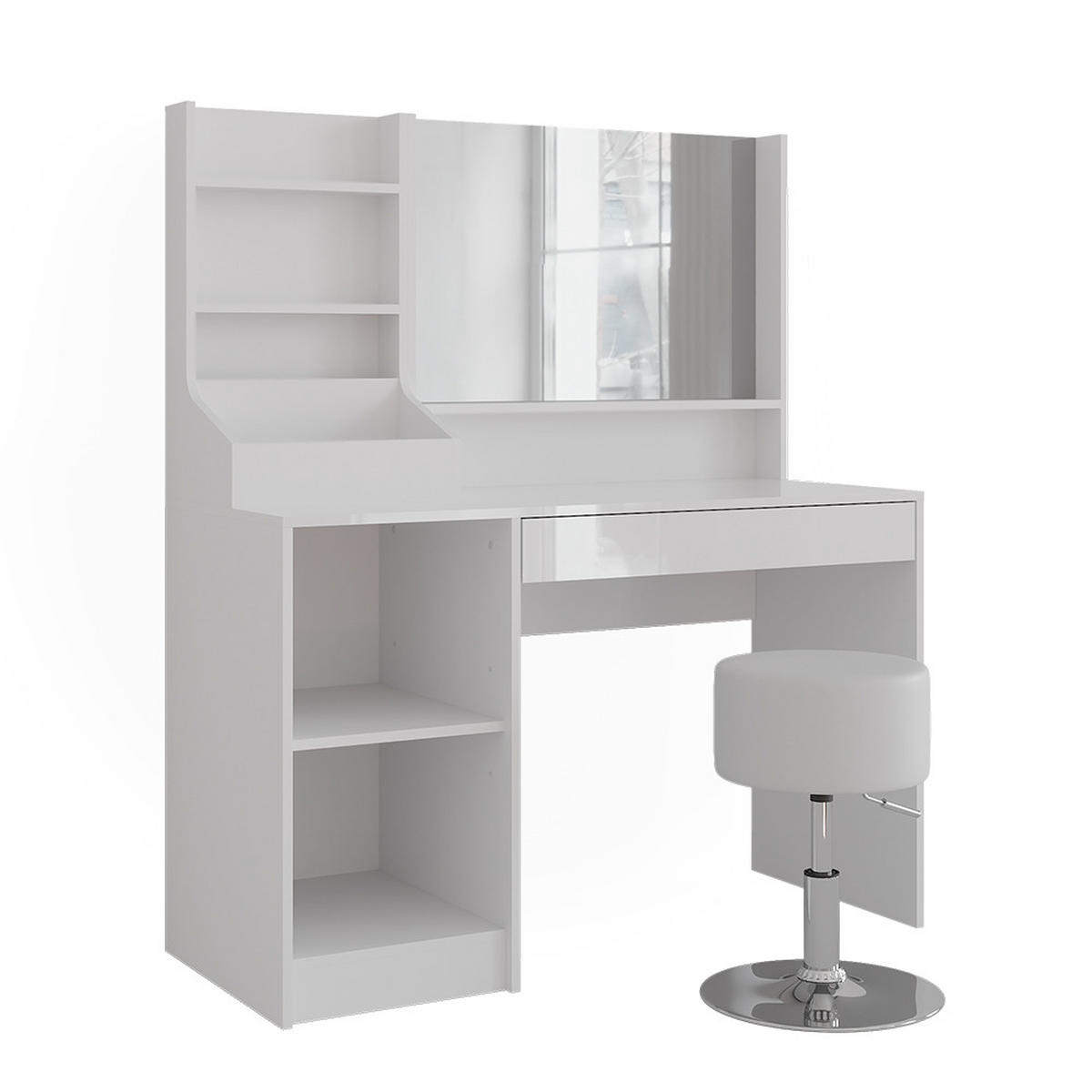 SCHMINKTISCH Sherry Weiß/Weiß Hochglanz 119.8 cm 4 Teile - Weiß Hochglanz, Holzwerkstoff (119.8/76/50.1cm) - Vicco