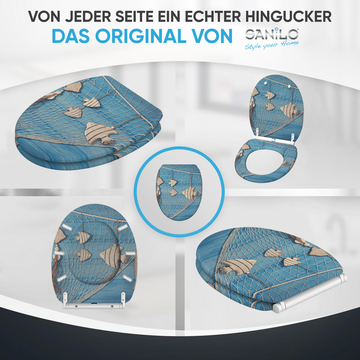 WC-SITZ mit Absenkautomatik & Top Fix Seefahrt - Blau, Holzwerkstoff (37.7/5.5/48cm) - Sanilo