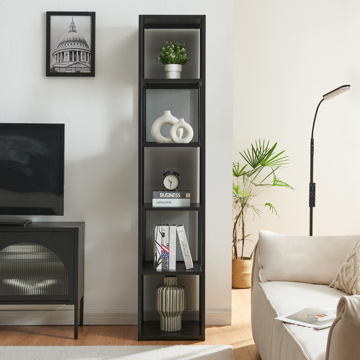 STANDREGAL Finspång - Schwarz, Metall (38/185/38cm) - [en.casa]