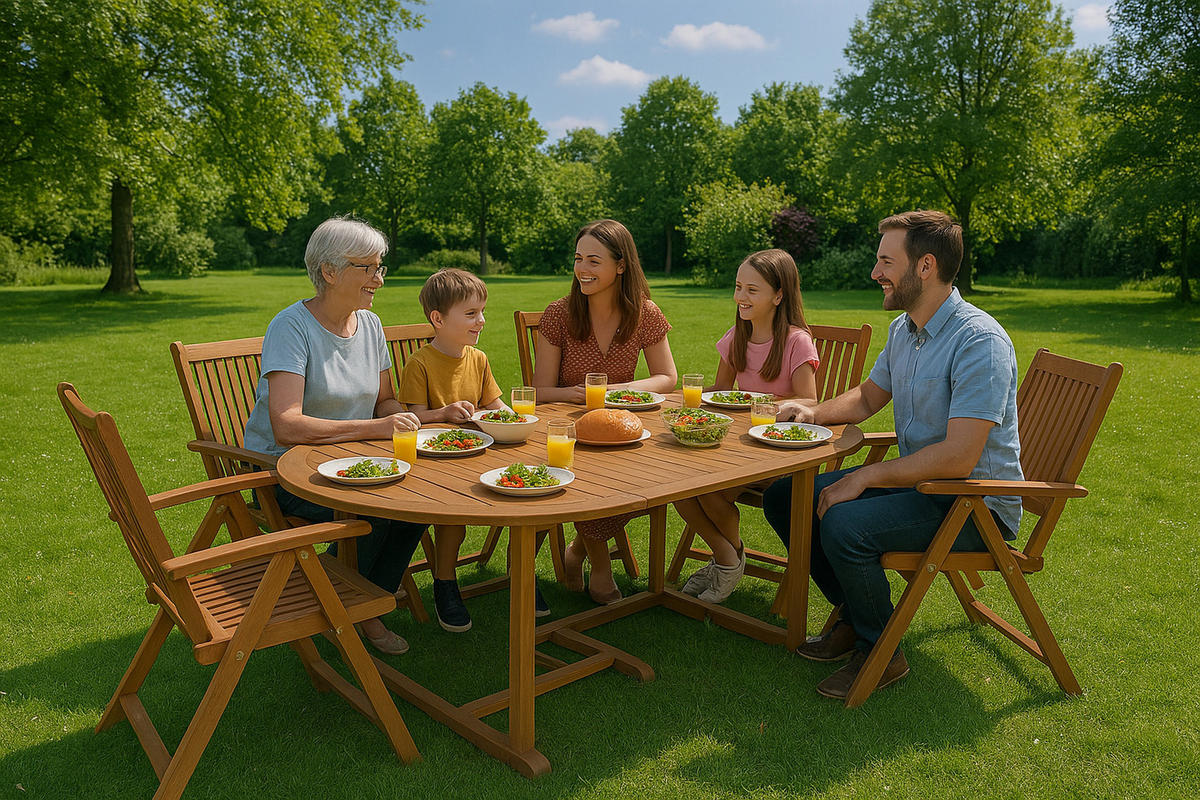 GARTEN-ESSGRUPPE Laguna, 9-teilige Sitzgruppe, Eukalyptus geölt, FSC®-zertifiziert - Braun, Holz - TPFGarden