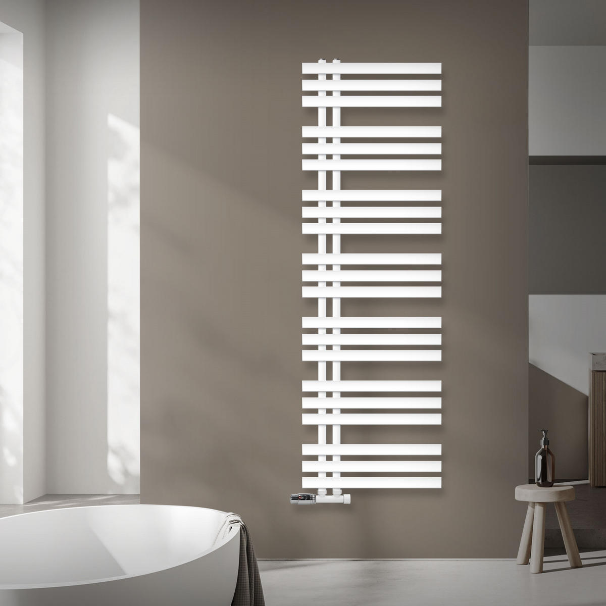 KOUPELNOVÝ radiátor Iron EM 500 × 1600 mm, bílý, s rohovým ventilem - bílá, kov (50/160/3cm) - LuxeBath