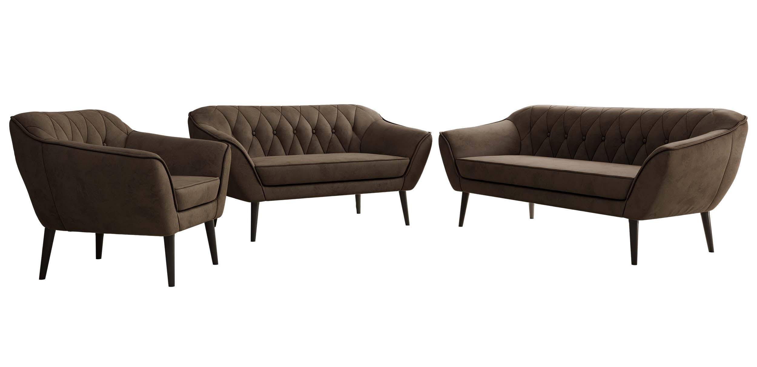 SEDACÍ SOUPRAVA 3+2+1 PIRS - Hnědá Samet - Černé nohy - tmavě hnědá/černá, kompozitní dřevo/textil (180/75/74cm) - MKS