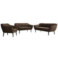 SEDACÍ SOUPRAVA 3+2+1 PIRS - Hnědá Samet - Černé nohy - tmavě hnědá/černá, kompozitní dřevo/textil (180/75/74cm) - MKS