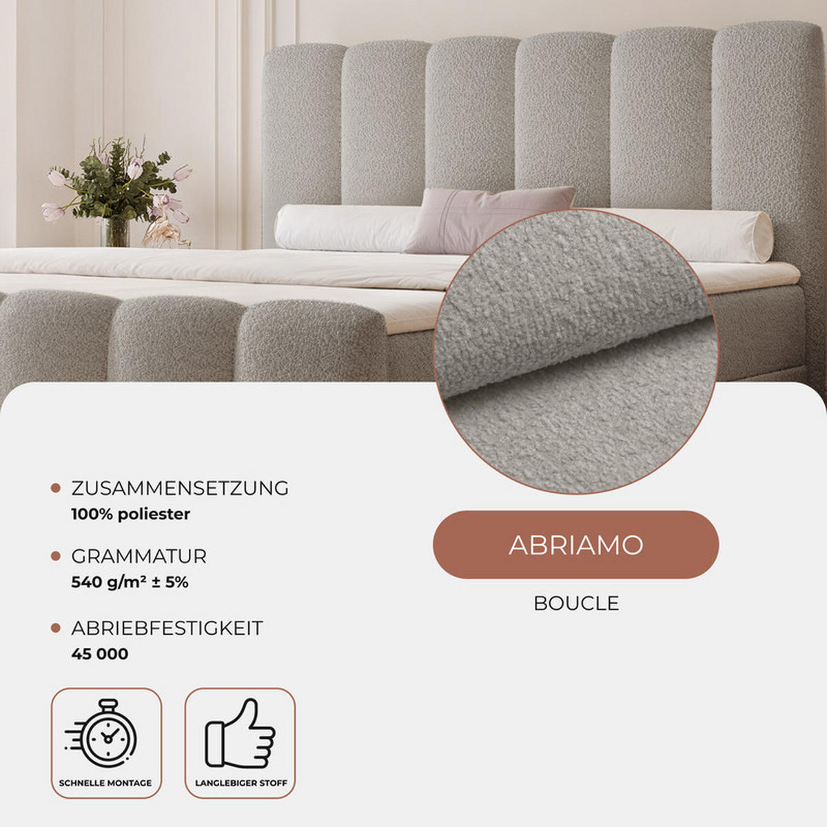BOXBETT FERRERO 160/200 cm, in Grau, mit Matratze - Grau, Textil (160/200cm) - Idohome