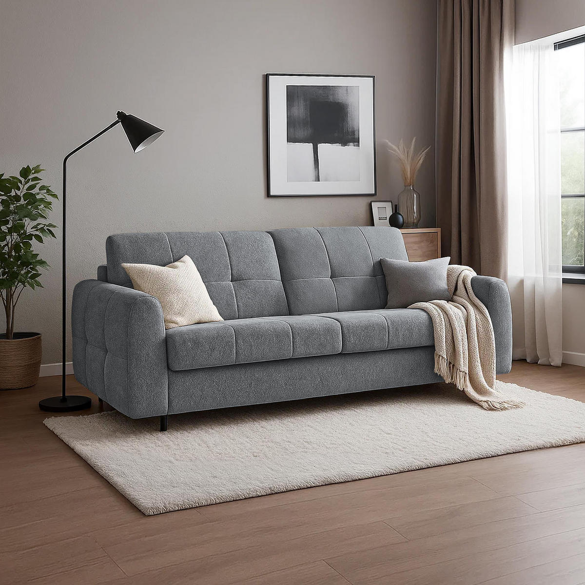 SCHLAFSOFA Pireus mit italienischem Gestell, 180x200, Dunkelgrau - Dunkelgrau/Schwarz, Textil (250/90/100cm) - Beautysofa