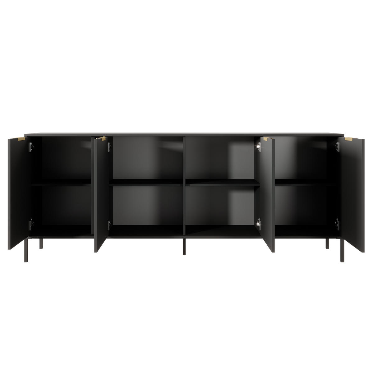 SIDEBOARD Catanian 4T Grau 202,9/81,4/39,5 cm – mit goldenen Griffen und schwarzen Beinen - Schwarz/Grau, Holzwerkstoff/Metall (202.9/81.4/39.5cm) - AX Living